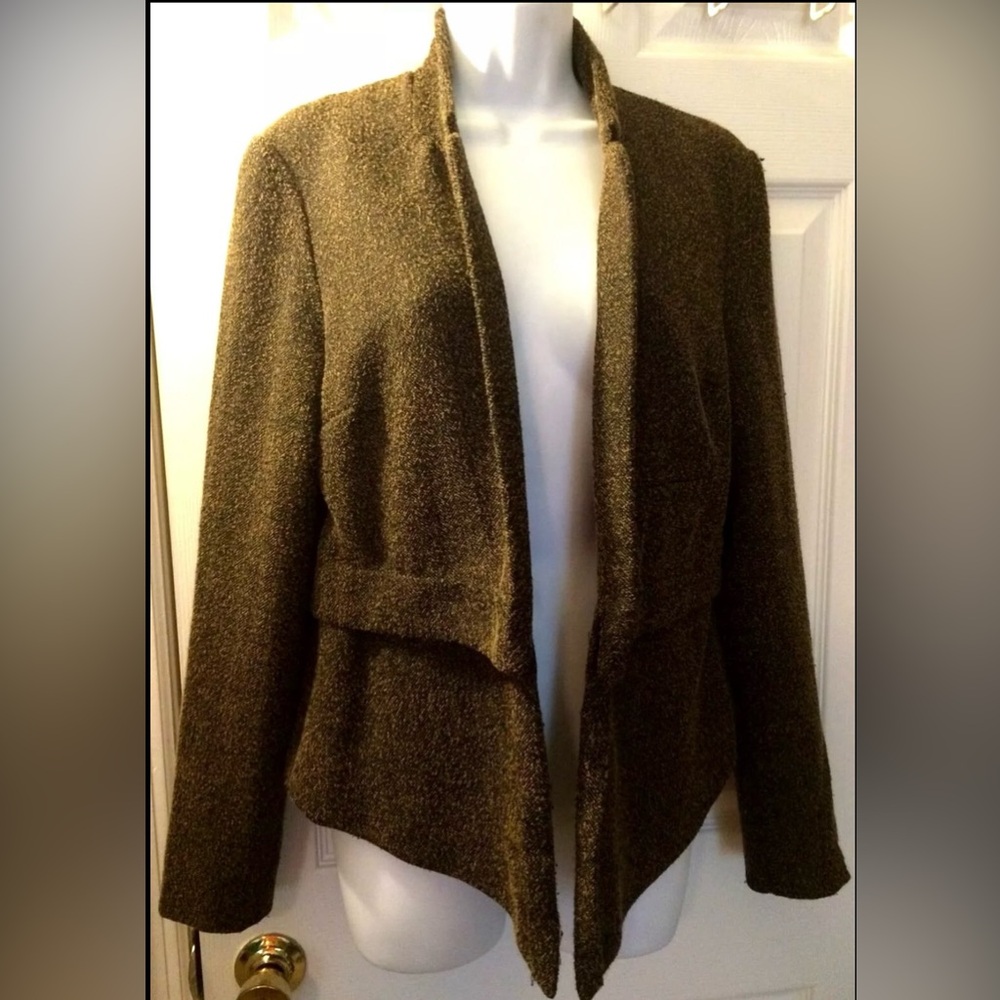 WALTER BAKER W118 Tweed Blazer Black Brown Notch Collar Lapel Open Front Jacket